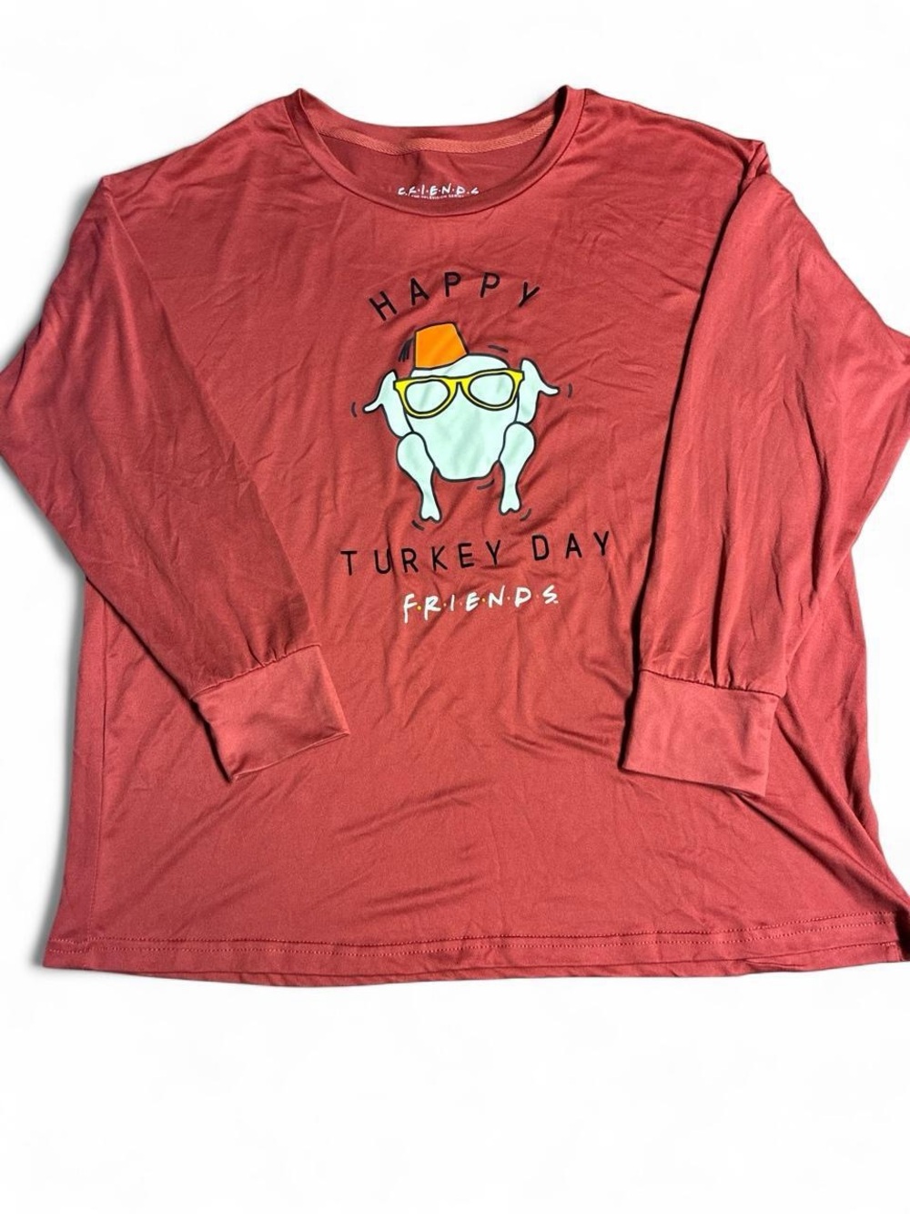 Friends Happy Turkey Day Long Sleeve Graphic Tee XS Thanksgiving Shirt
